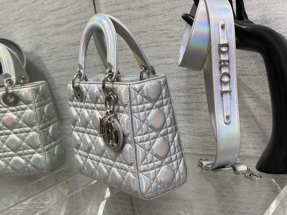 Small Lady Dior My ABCDior Bag Silver Cannage Lambskin